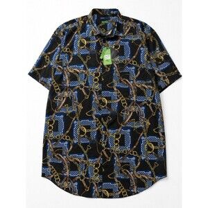 Suslo Couture 5XL NWT Equestrian Chain Print Shirt Big Tall Stretch Resort